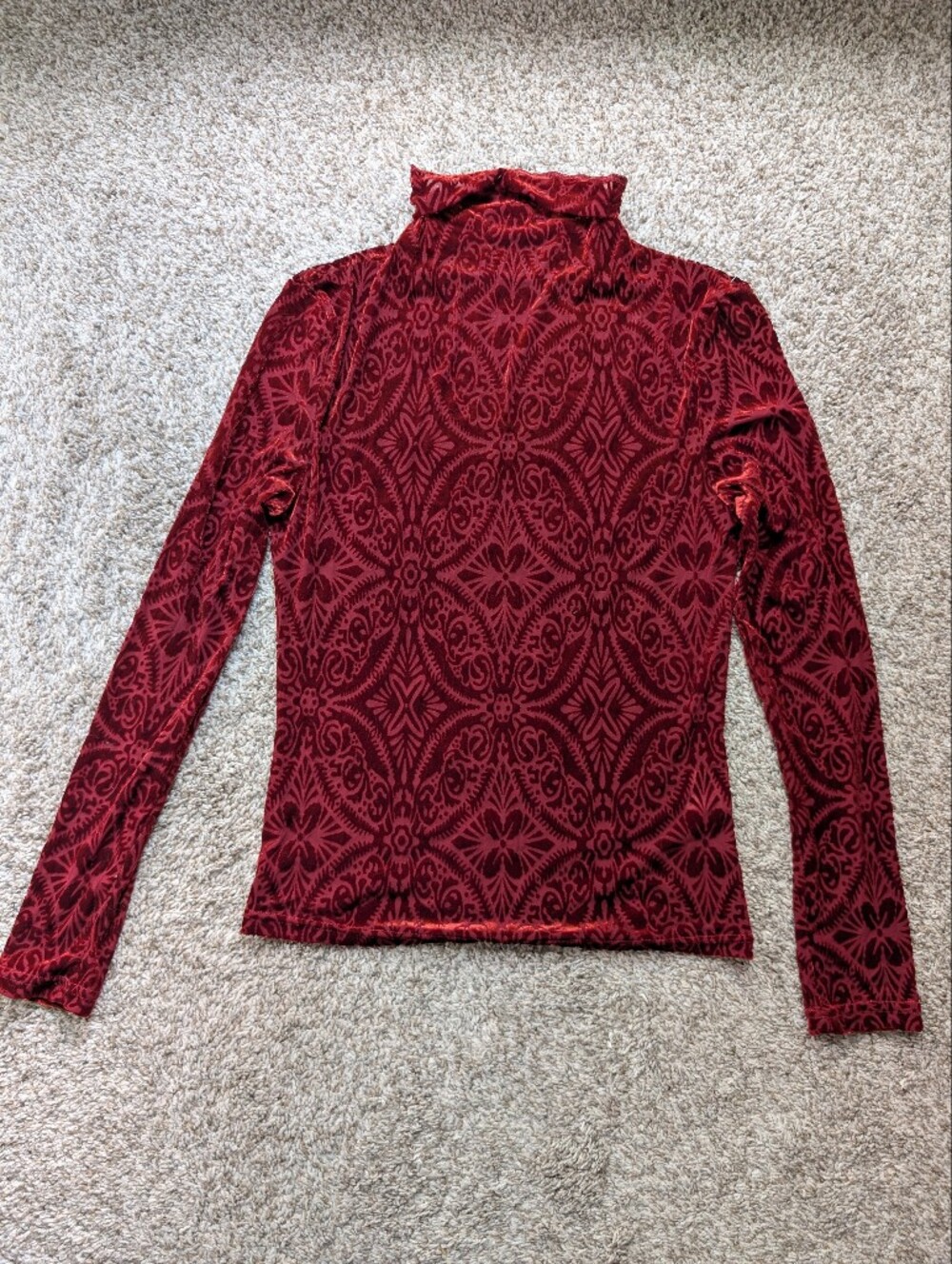 Women's‎ Red Velvet Burnout Turtleneck Top Sz S Whimsigoth Witchcore
